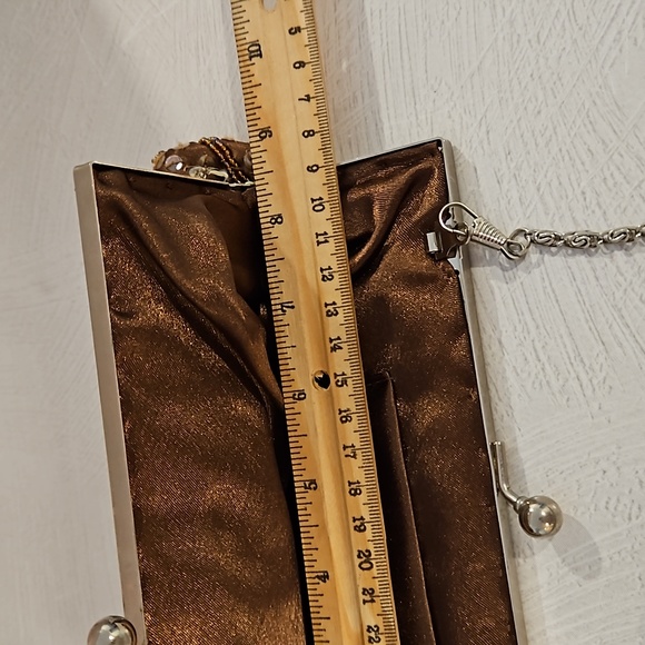 Sequin beaded evening clutch crossbody silver hardware brown iridescent EUC - Picture 5 of 13